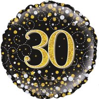 18" Black Sparkling Fizz 30th Birthday Foil Balloons