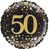 18" Black Sparkling Fizz 50th Birthday Foil Balloons