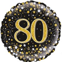 18" Black Sparkling Fizz 80th Birthday Foil Balloons