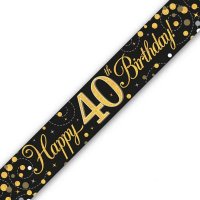 Black Sparkling Fizz Happy 40th Birthday Holographic Banner