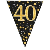Happy 40th Birthday Black Sparkling Fizz Party Bunting