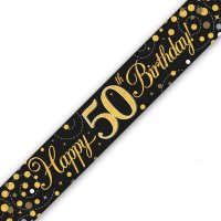 Black Sparkling Fizz Happy 50th Birthday Holographic Banner