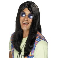 Black Neil Hippy Wigs With Side Parting