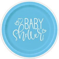 Blue Baby Shower Hearts Paper Plates 8pk