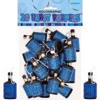 Blue Glitz Holographic Party Poppers 20pk