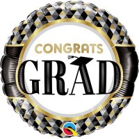 18" Congrats Grad Black & Gold Patterns Foil Balloons
