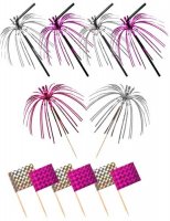 Pink And Silver Foil Picks Straws And Flags x36