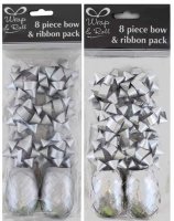 Silver Ribbon And Bow Pack 8pc