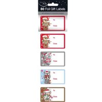 Christmas Bear Foil Gift Labels 80pk