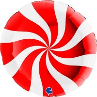 36" Round Red & White Swirly Foil Balloons
