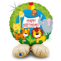 16" Happy Birthday Jungle Animals Stand Up Foil Balloons