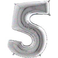 40" Grabo Silver Holographic Number 5 Supershape Balloons