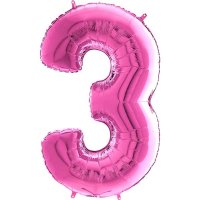 26" Grabo Fuchsia Pink Number 3 Shape Balloons