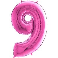 26" Grabo Fuchsia Pink Number 9 Shape Balloons