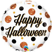 18" Happy Halloween Sparkly Dots Foil Balloons