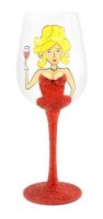 Red Glitter Lady Wine Glass