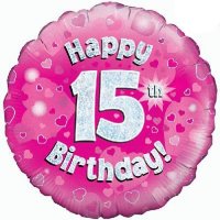 18" Happy 15th Birthday Pink Holographic Balloons