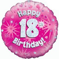 18" Happy 18th Birthday Pink Holographic Balloons