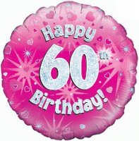 18" Happy 60th Birthday Pink Holographic Balloons