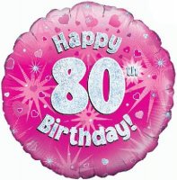 18" Happy 80th Birthday Pink Holographic Balloons
