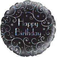 18" Happy Birthday Black Swirls Foil Balloons