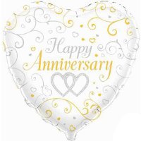 18" Happy Anniversary Linked Hearts Foil Balloons