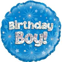 18" Birthday Boy Blue Holographic Foil Balloons