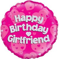 18" Happy Birthday Girlfriend Pink Holographic Foil Balloons
