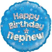 18" Happy Birthday Nephew Blue Holographic Foil Balloons