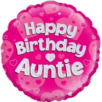 18" Happy Birthday Auntie Pink Holographic Foil Balloons