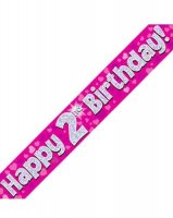 Happy 2nd Birthday Pink Holographic Banner