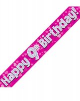 Happy 9th Birthday Pink Holographic Banner