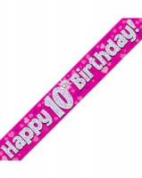 Happy 10th Birthday Pink Holographic Banner