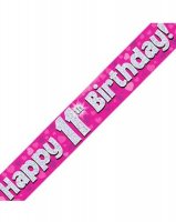 Happy 11th Birthday Pink Holographic Banner
