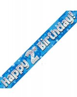 Happy 2nd Birthday Blue Holographic Banner