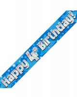 Happy 4th Birthday Blue Holographic Banner