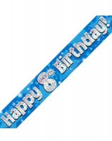 Happy 8th Birthday Blue Holographic Banner