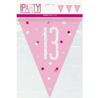 Pink & Silver Glitz Age 13 Flag Banner