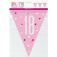 Pink & Silver Glitz Age 18 Flag Banner