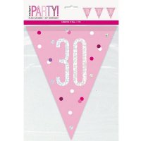 Pink & Silver Glitz Age 30 Flag Banner