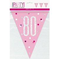 Pink & Silver Glitz Age 80 Flag Banner