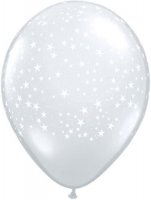 11" Diamond Clear With White Stars Latex Balloons 50pk