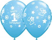 11" 1st Birthday Circle Stars Boy Latex Balloons 25pk