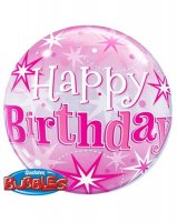 22" Birthday Pink Starburst Sparkle Single Bubble Balloons
