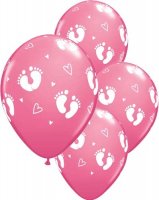 11" Baby Girl Footprints & Hearts Latex Balloons 25pk