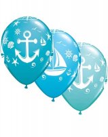11" Nautical Sail Boat & Anchor Latex Balloons 25pk