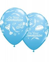 11" Pale Blue Communion Symbols Latex Balloons 25pk