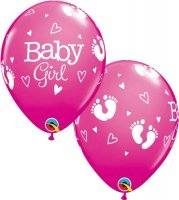 11" Baby Girl Footprints And Hearts Latex Balloons 25pk