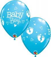 11" Baby Boy Footprints And Hearts Latex Balloons 25pk