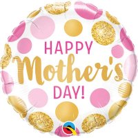 18" Happy Mothers Day Pink & Gold Dots Foil Balloons